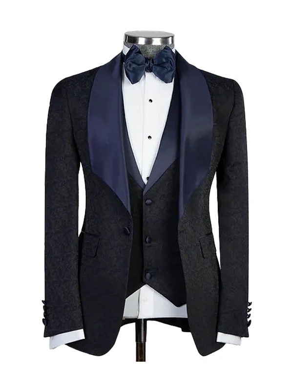 Stylish Black 2-Piece Jacquard Shawl Lapel Men's Prom Suit main image 0
